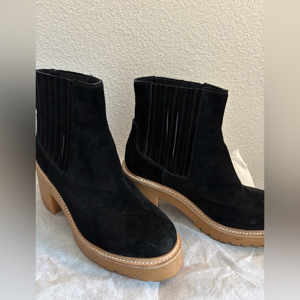Jeffrey Campbell Black Suede Ankle Booties with Tan Sole